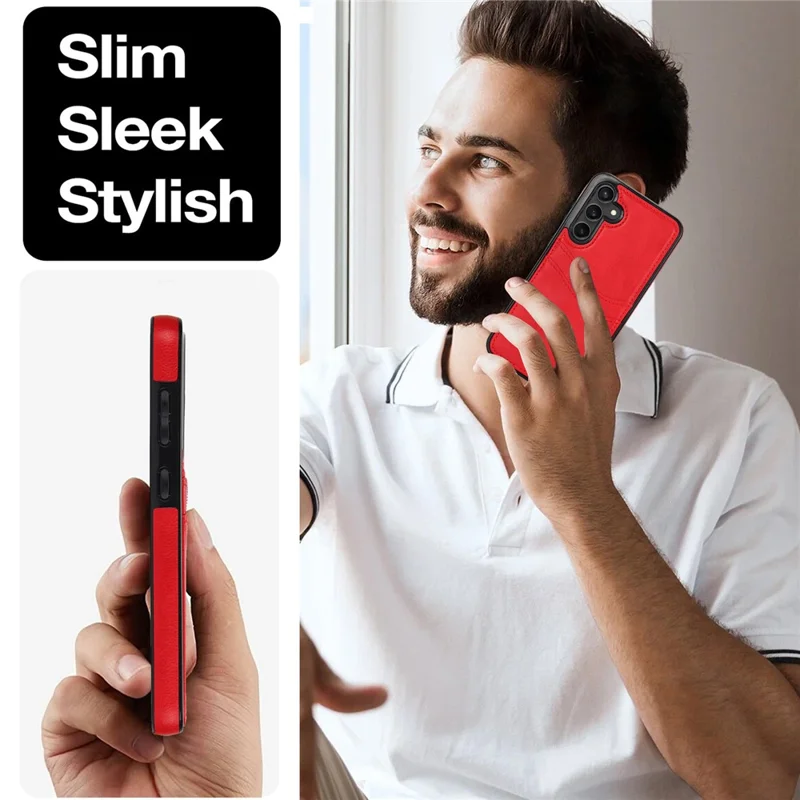 For Samsung Galaxy S23 FE Card Slot Design Phone Case Shockproof PU+TPU Phone Cover - Red
