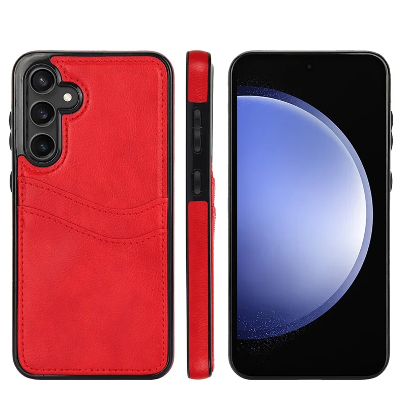 For Samsung Galaxy S23 FE Card Slot Design Phone Case Shockproof PU+TPU Phone Cover - Red