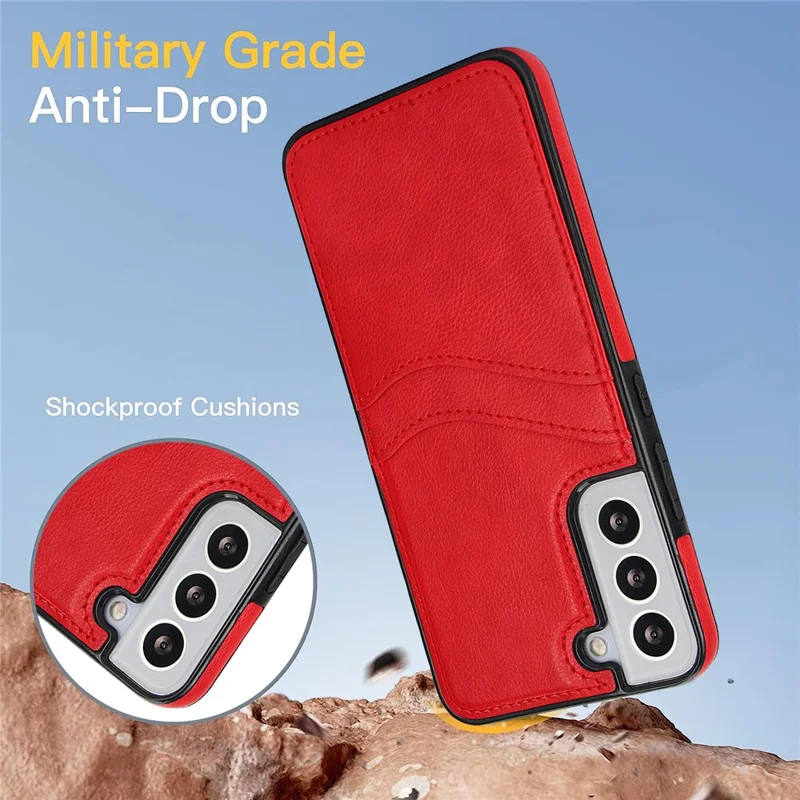 For Samsung Galaxy S22+ 5G Multifunction Phone Shell Card Slot PU+TPU Mobile Phone Case - Red
