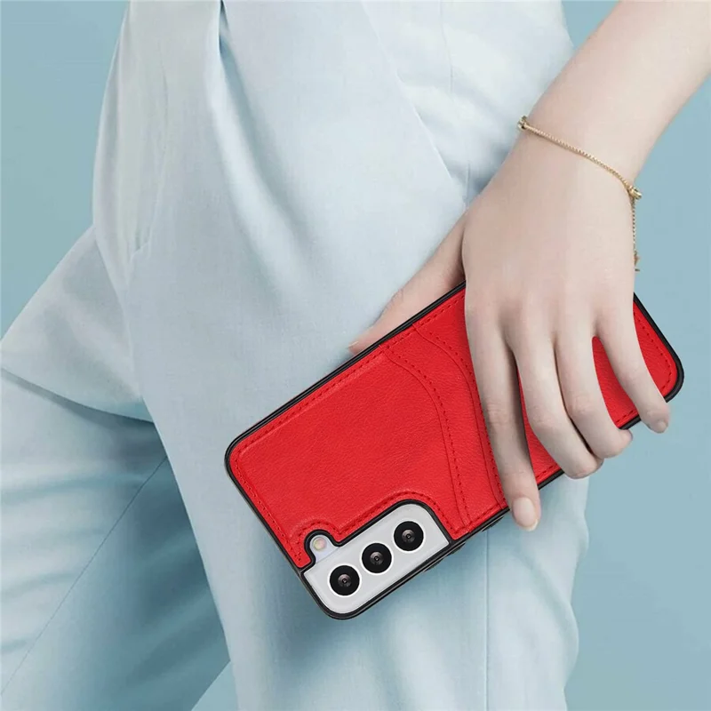 For Samsung Galaxy S22+ 5G Multifunction Phone Shell Card Slot PU+TPU Mobile Phone Case - Red