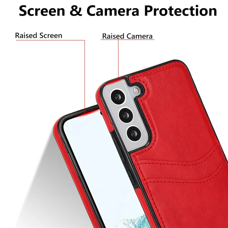 For Samsung Galaxy S22+ 5G Multifunction Phone Shell Card Slot PU+TPU Mobile Phone Case - Red