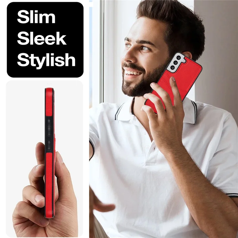 For Samsung Galaxy S22+ 5G Multifunction Phone Shell Card Slot PU+TPU Mobile Phone Case - Red