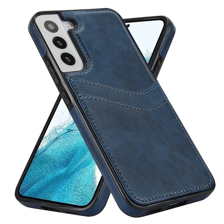 For Samsung Galaxy S22 5G Cases Cell Phone Cover Anti-Scratch PU+TPU Phone Shell with Card Slot - Blue