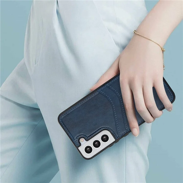 For Samsung Galaxy S22 5G Cases Cell Phone Cover Anti-Scratch PU+TPU Phone Shell with Card Slot - Blue