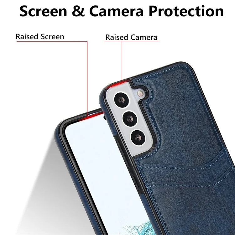 For Samsung Galaxy S22 5G Cases Cell Phone Cover Anti-Scratch PU+TPU Phone Shell with Card Slot - Blue