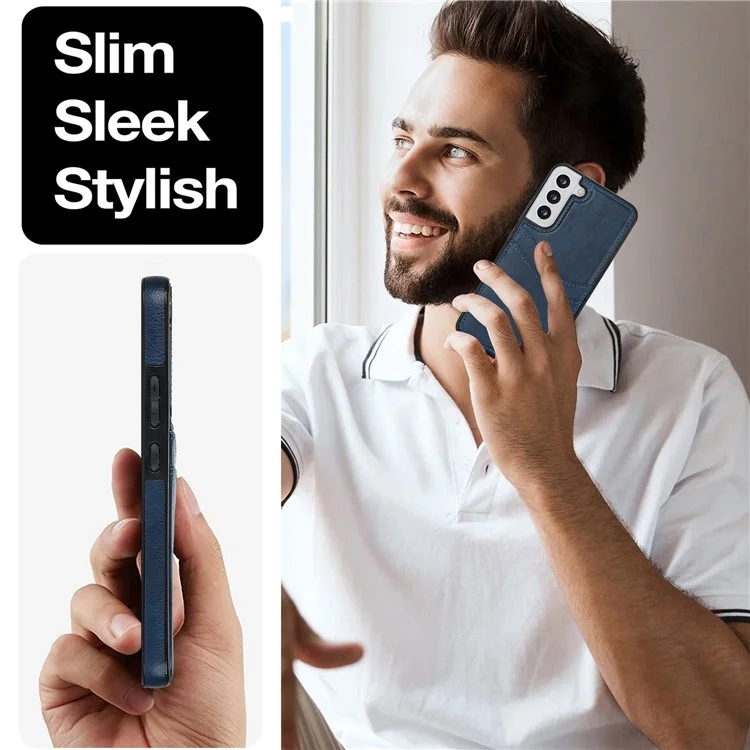 For Samsung Galaxy S22 5G Cases Cell Phone Cover Anti-Scratch PU+TPU Phone Shell with Card Slot - Blue