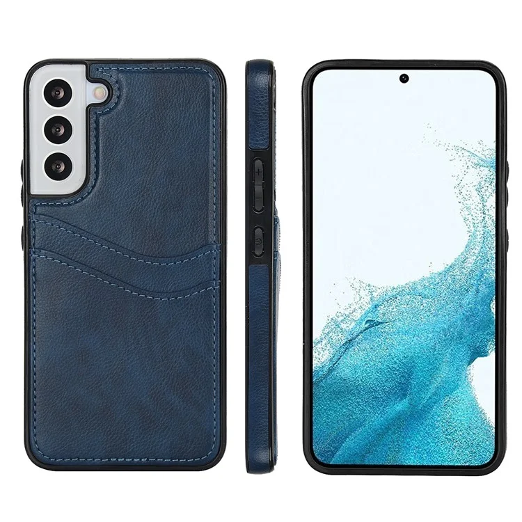 For Samsung Galaxy S22 5G Cases Cell Phone Cover Anti-Scratch PU+TPU Phone Shell with Card Slot - Blue
