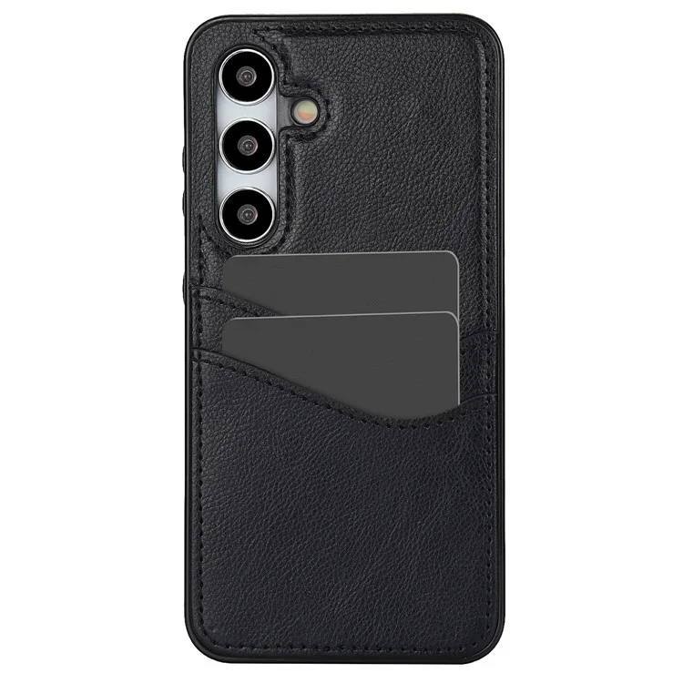 Phone Case for Samsung Galaxy S24+ Card Slot Design Shell Dustproof PU+TPU Phone Cover - Black