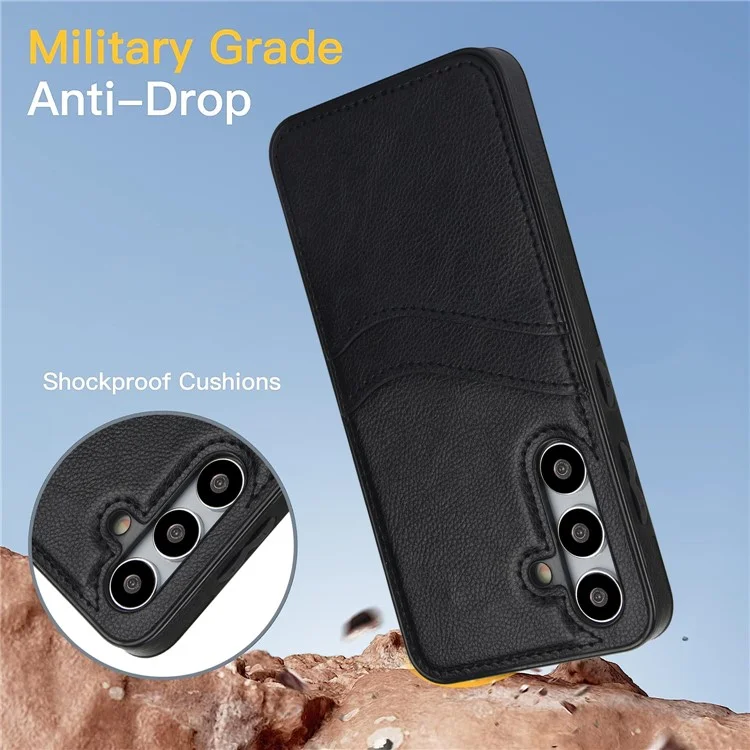 Phone Case for Samsung Galaxy S24+ Card Slot Design Shell Dustproof PU+TPU Phone Cover - Black