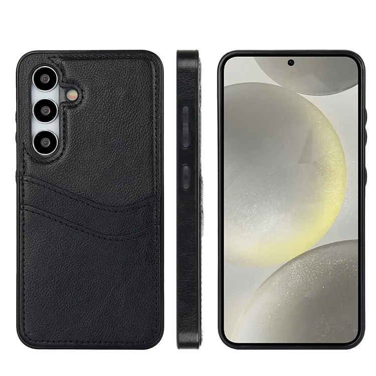 Phone Case for Samsung Galaxy S24+ Card Slot Design Shell Dustproof PU+TPU Phone Cover - Black