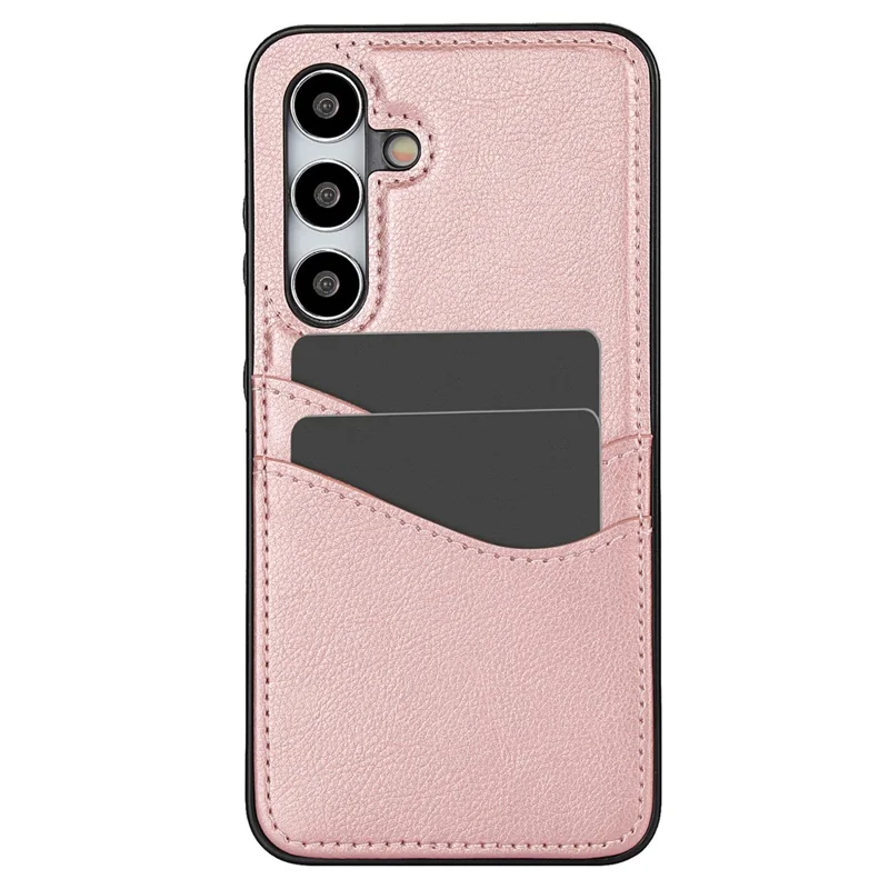 For Samsung Galaxy S24 PU+TPU Phone Cover Card Slot Design Mobile Phone Case Shell - Rose Gold