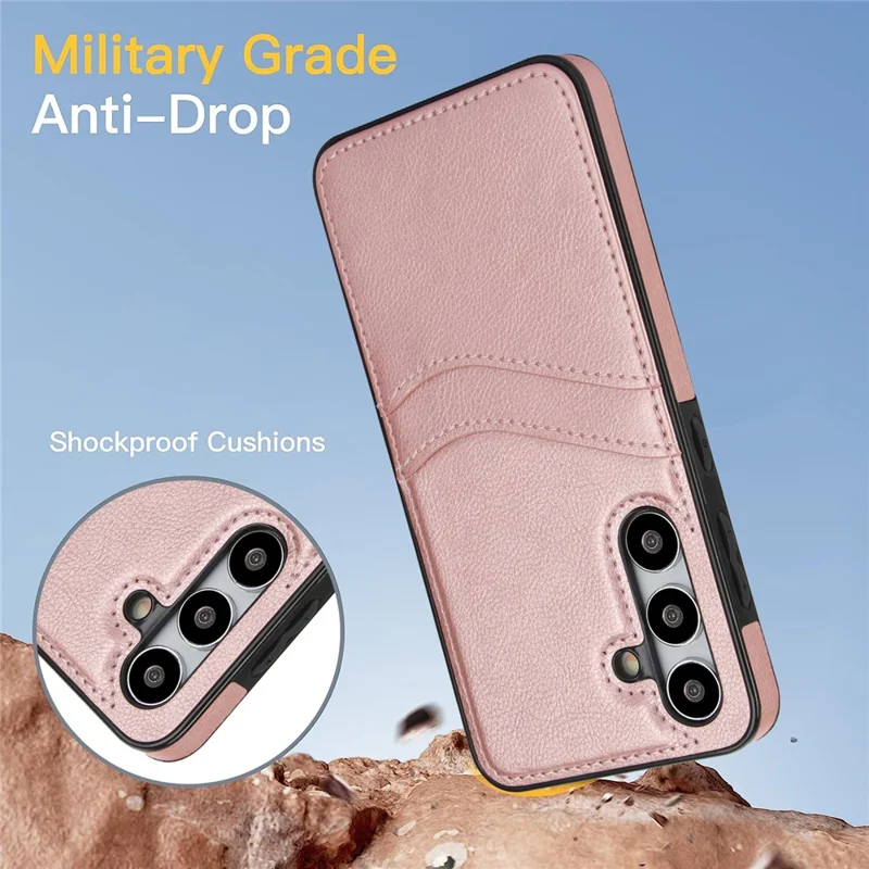 For Samsung Galaxy S24 PU+TPU Phone Cover Card Slot Design Mobile Phone Case Shell - Rose Gold