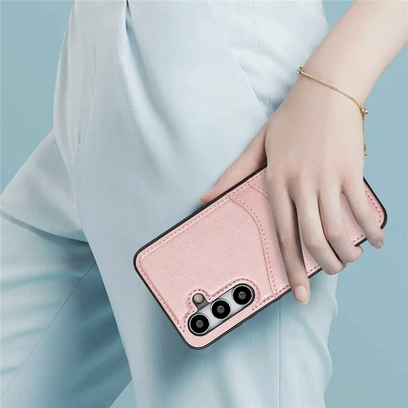 For Samsung Galaxy S24 PU+TPU Phone Cover Card Slot Design Mobile Phone Case Shell - Rose Gold