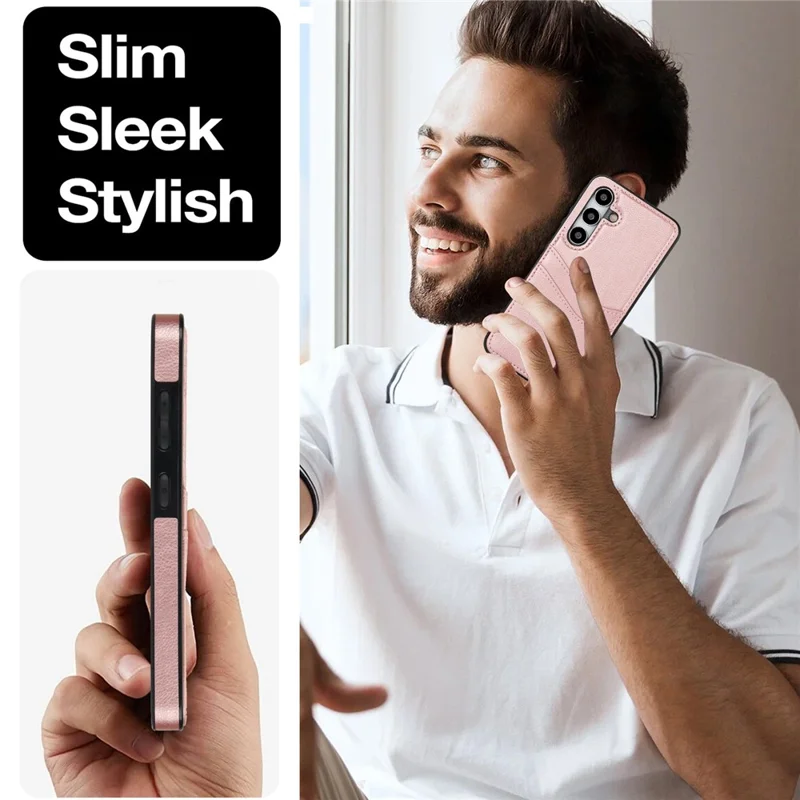 For Samsung Galaxy S24 PU+TPU Phone Cover Card Slot Design Mobile Phone Case Shell - Rose Gold