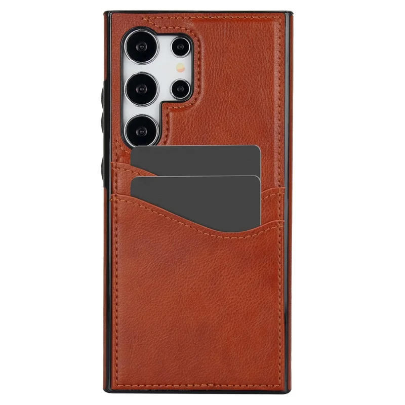 For Samsung Galaxy S24 Ultra Phone Protector Card Slot Scratch-Resistant PU+TPU Phone Case - Brown