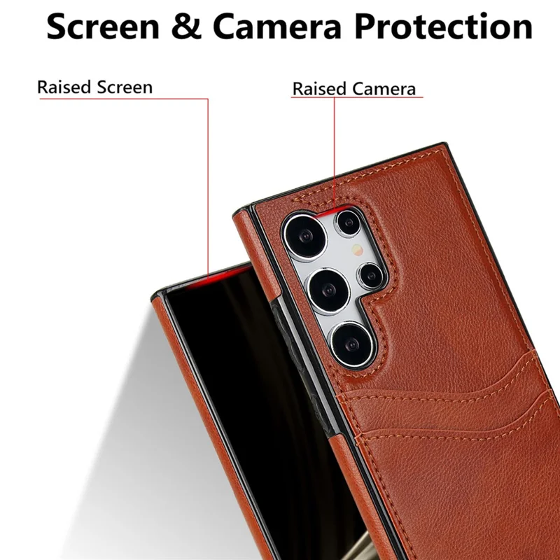For Samsung Galaxy S24 Ultra Phone Protector Card Slot Scratch-Resistant PU+TPU Phone Case - Brown