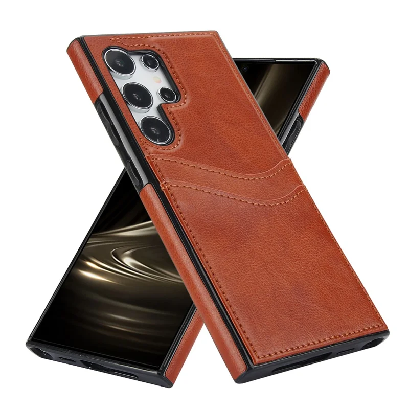 For Samsung Galaxy S24 Ultra Phone Protector Card Slot Scratch-Resistant PU+TPU Phone Case - Brown
