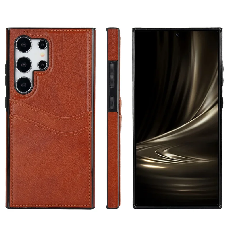 For Samsung Galaxy S24 Ultra Phone Protector Card Slot Scratch-Resistant PU+TPU Phone Case - Brown
