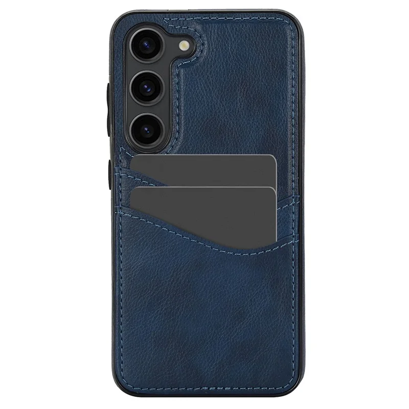 For Samsung Galaxy S23 Phone Protector Card Slot Cell Phone Case Slim-Fit PU+TPU Cover - Blue