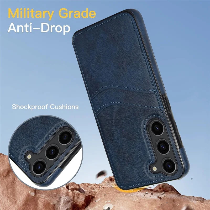 For Samsung Galaxy S23 Phone Protector Card Slot Cell Phone Case Slim-Fit PU+TPU Cover - Blue