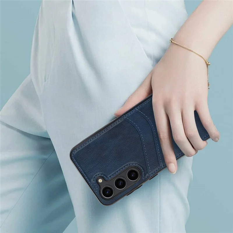 For Samsung Galaxy S23 Phone Protector Card Slot Cell Phone Case Slim-Fit PU+TPU Cover - Blue