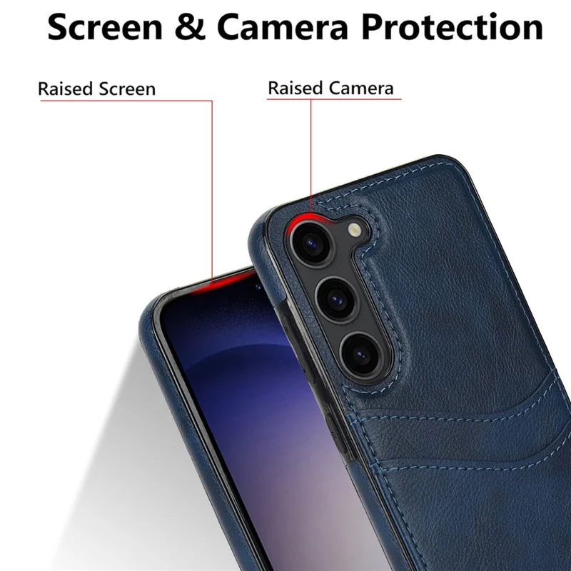 For Samsung Galaxy S23 Phone Protector Card Slot Cell Phone Case Slim-Fit PU+TPU Cover - Blue