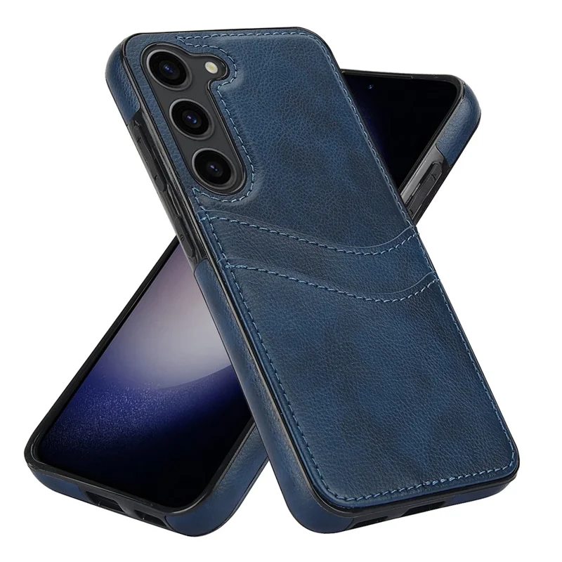 For Samsung Galaxy S23 Phone Protector Card Slot Cell Phone Case Slim-Fit PU+TPU Cover - Blue