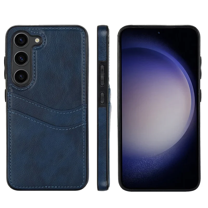 For Samsung Galaxy S23 Phone Protector Card Slot Cell Phone Case Slim-Fit PU+TPU Cover - Blue