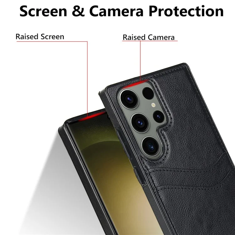 Per Samsung Galaxy S23 Ultra Card Storage Phone Shell Shockproof Cell Phone Case PU+TPU Cover - Nero