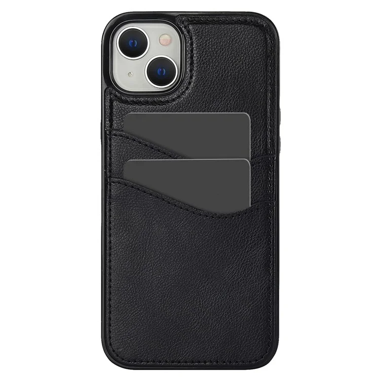 For iPhone 13 mini Case Scratch-Resistant PU+TPU Phone Shell with Card Holder - Black