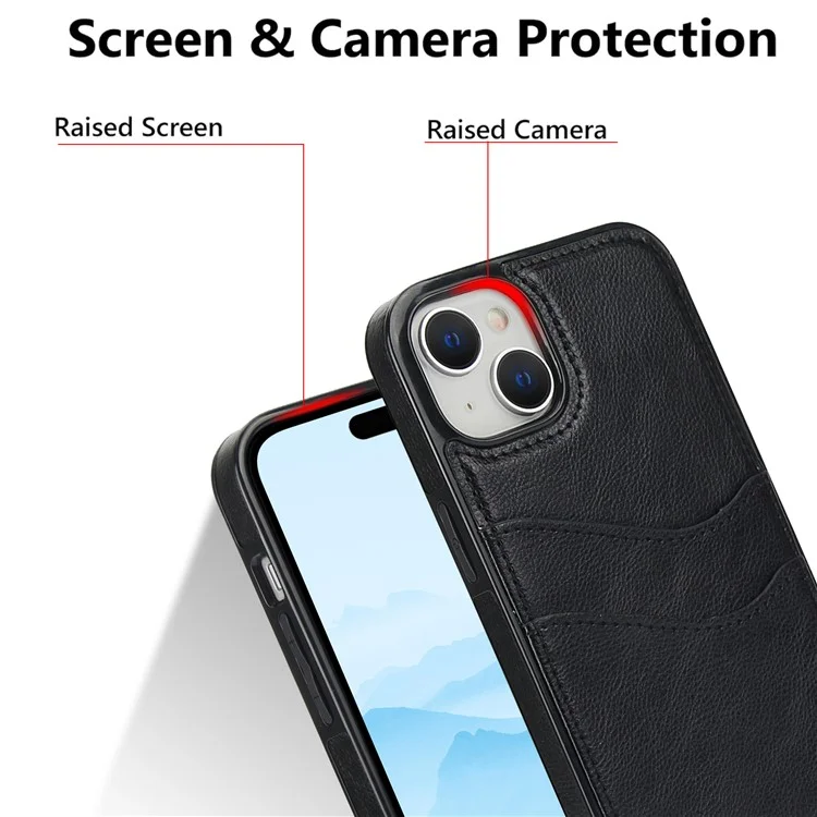 For iPhone 13 mini Case Scratch-Resistant PU+TPU Phone Shell with Card Holder - Black