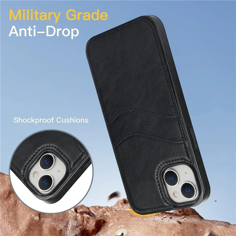 For iPhone 13 mini Case Scratch-Resistant PU+TPU Phone Shell with Card Holder - Black