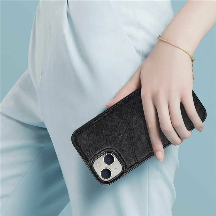 For iPhone 13 mini Case Scratch-Resistant PU+TPU Phone Shell with Card Holder - Black
