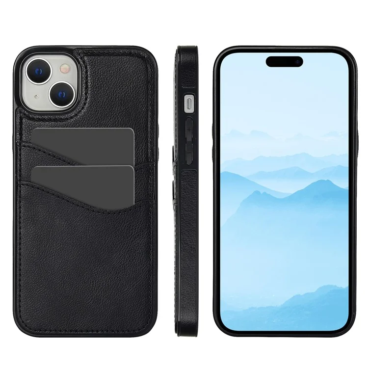 For iPhone 13 mini Case Scratch-Resistant PU+TPU Phone Shell with Card Holder - Black