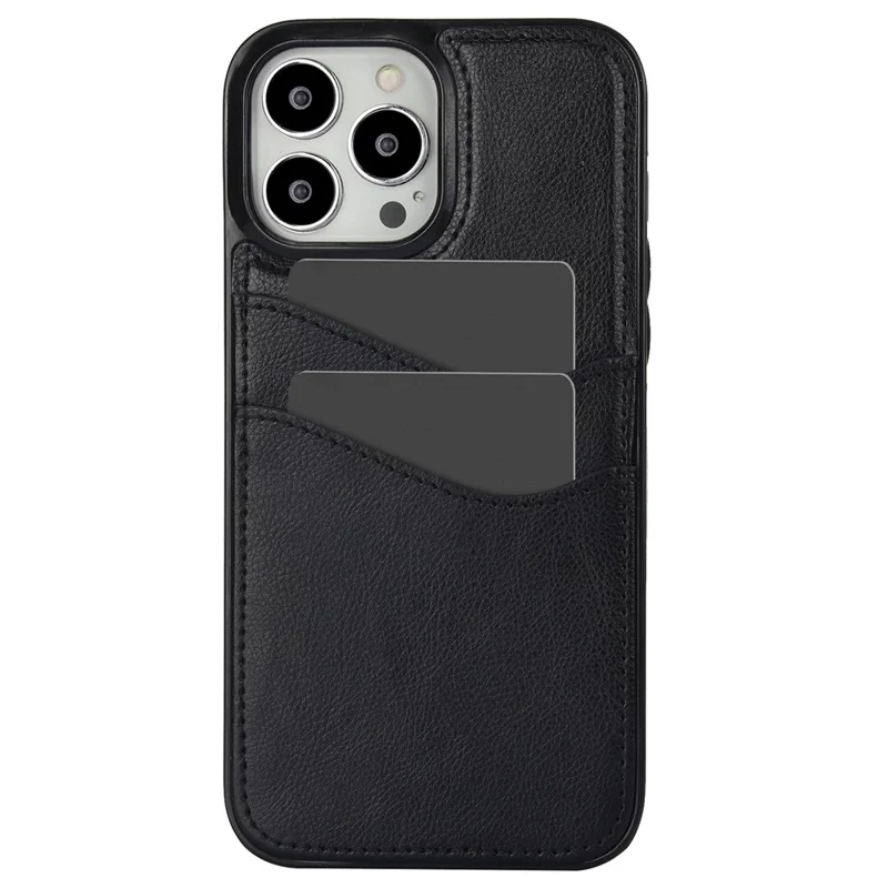 For iPhone 12 / 12 Pro Case Card Holder PU+TPU Phone Shell - Black