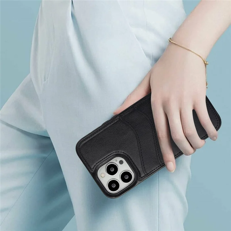 For iPhone 12 / 12 Pro Case Card Holder PU+TPU Phone Shell - Black