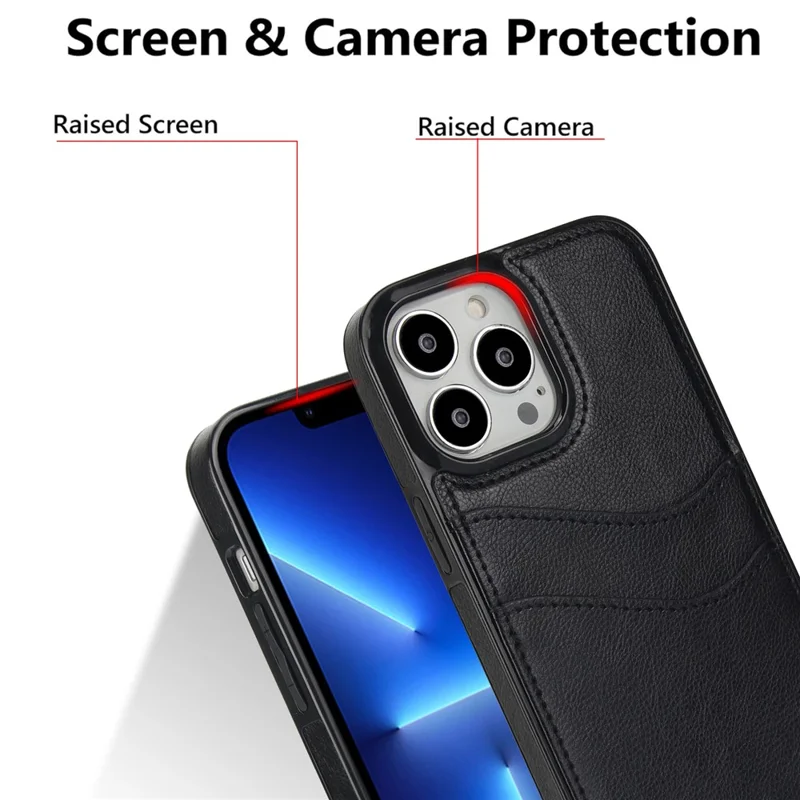 For iPhone 12 / 12 Pro Case Card Holder PU+TPU Phone Shell - Black