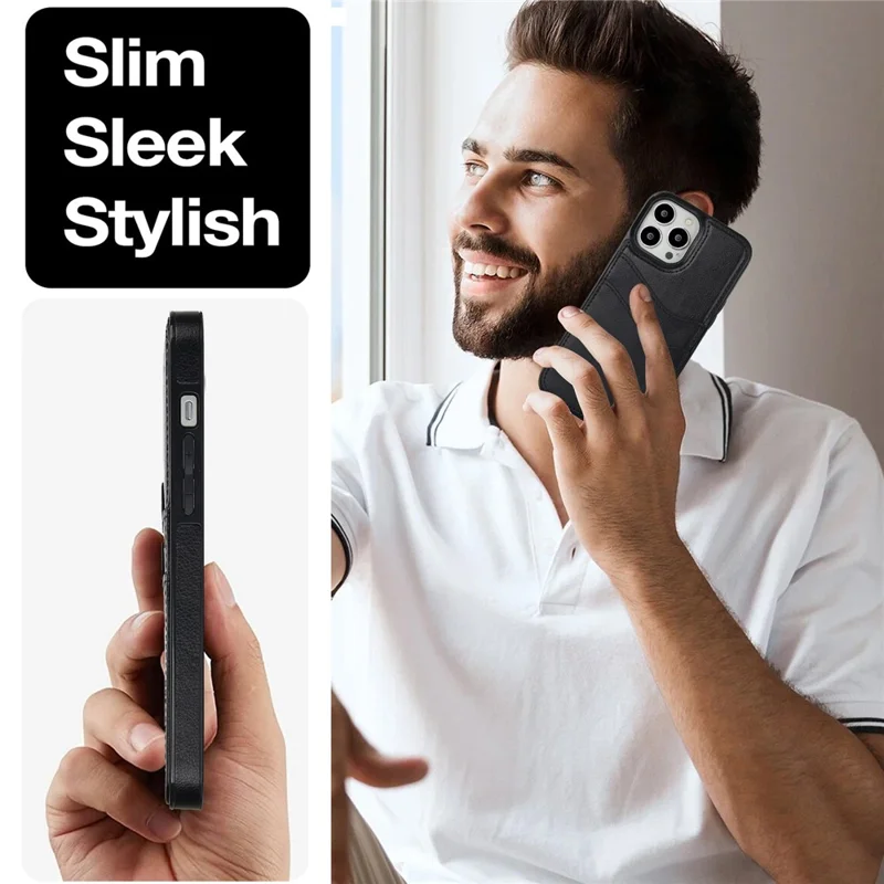 For iPhone 12 / 12 Pro Case Card Holder PU+TPU Phone Shell - Black