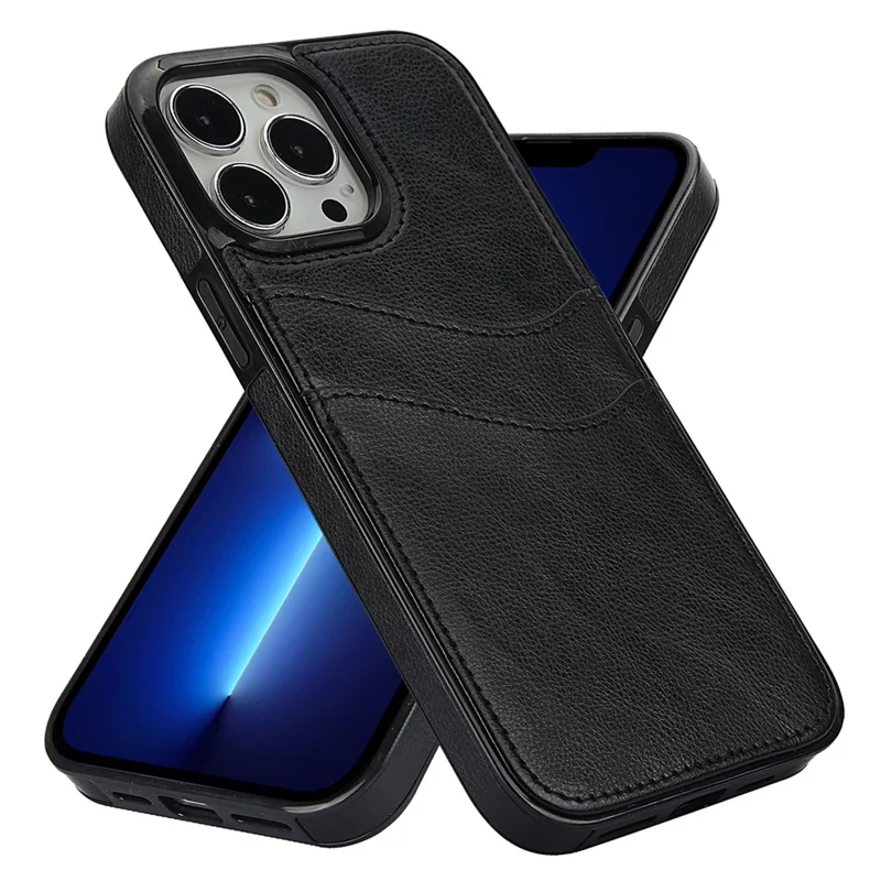 For iPhone 12 / 12 Pro Case Card Holder PU+TPU Phone Shell - Black