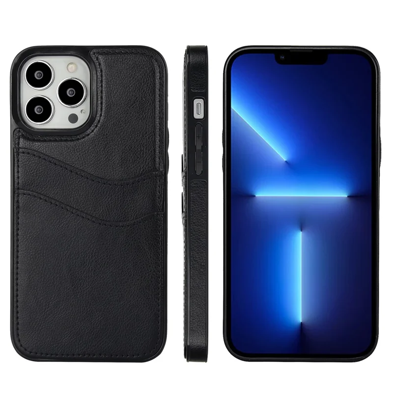 For iPhone 12 / 12 Pro Case Card Holder PU+TPU Phone Shell - Black