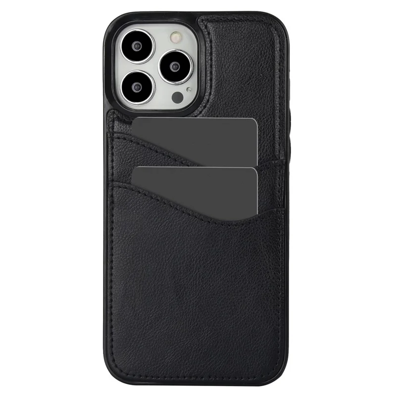For iPhone 12 Pro Max Case Shockproof PU+TPU Phone Shell with Card Holder - Black