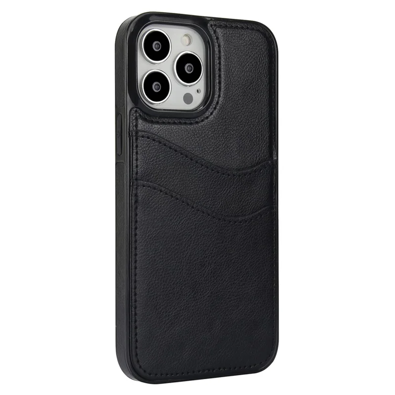 For iPhone 12 Pro Max Case Shockproof PU+TPU Phone Shell with Card Holder - Black