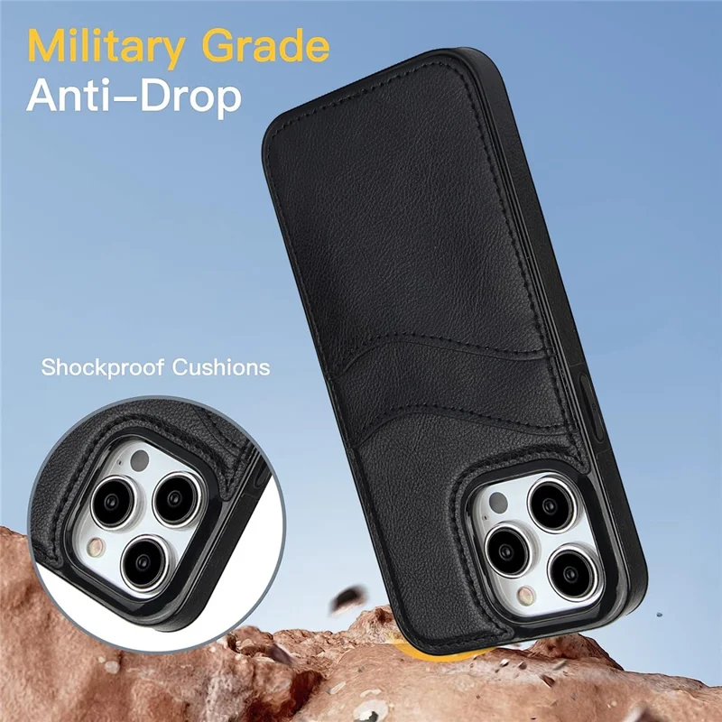 Per iPhone 14 Pro Card Slot Case PU+TPU Protective Phone Cover - Nero