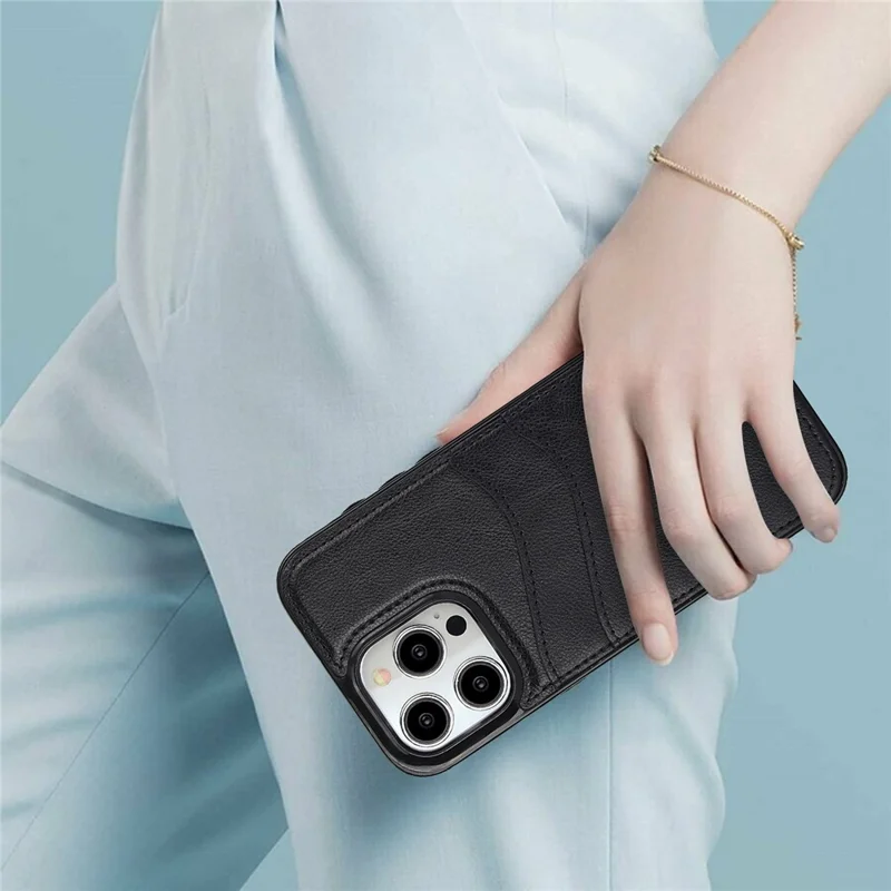 Per iPhone 14 Pro Card Slot Case PU+TPU Protective Phone Cover - Nero