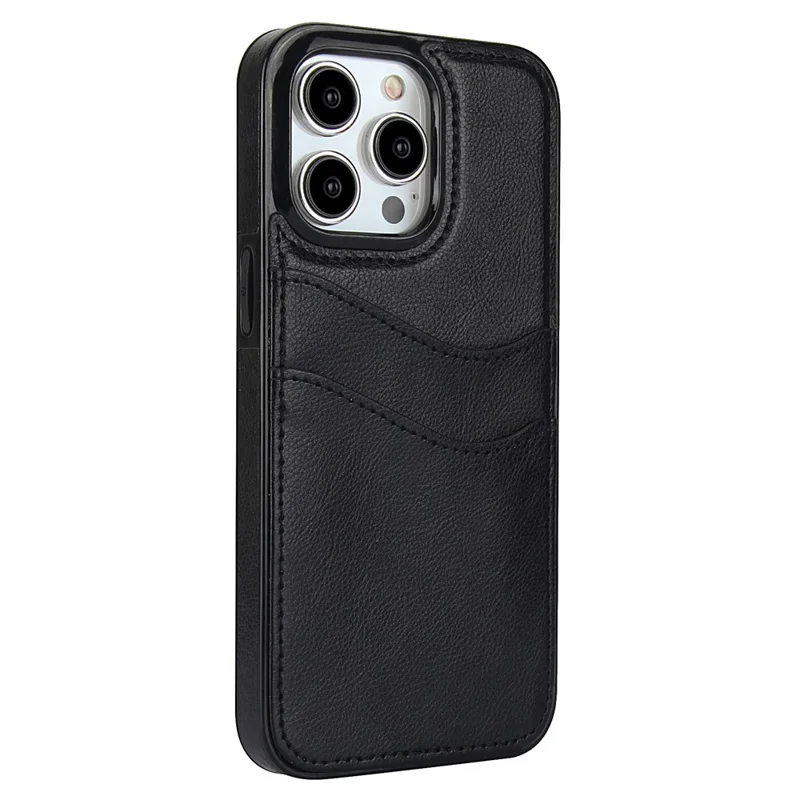 For iPhone 14 Pro Max Case Card Slot Anti-Drop PU+TPU Phone Protector - Black