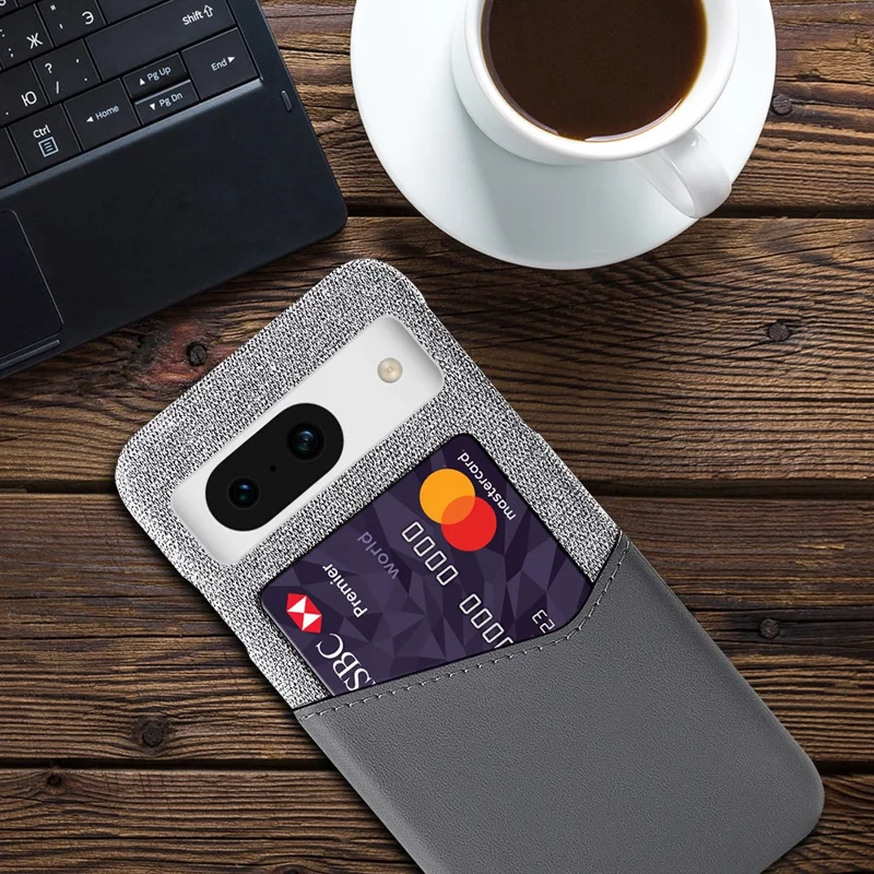 For Google Pixel 8a Phone Case with Card Slot PU Leather+PC Back Cover - Grey