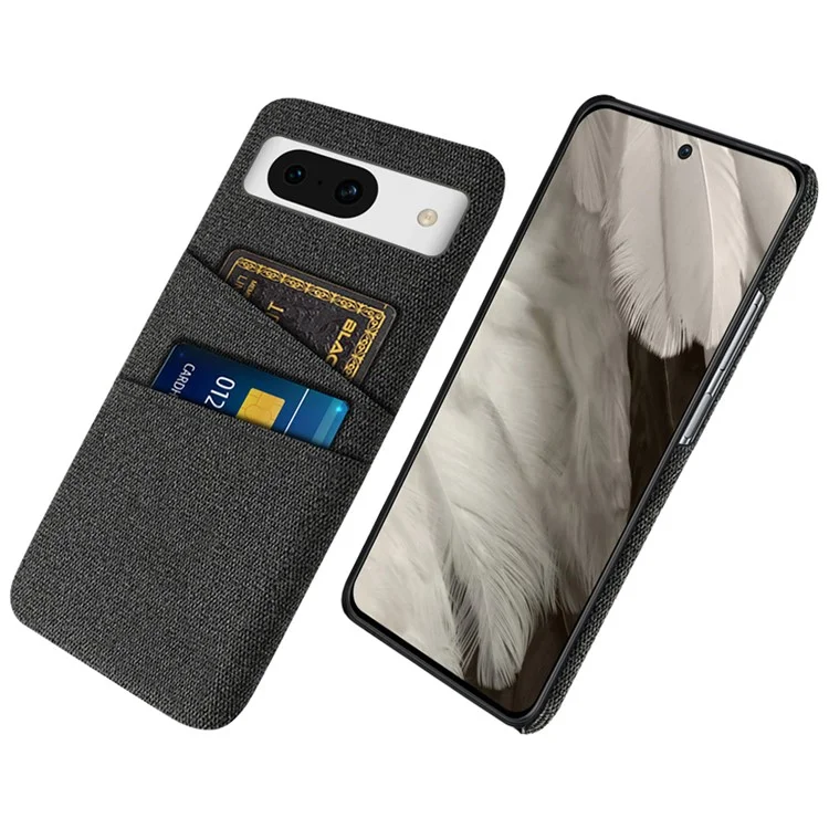 For Google Pixel 8a Case Cloth Fabric+PC Shockproof Phone Cover with Dual Card Slots - Black