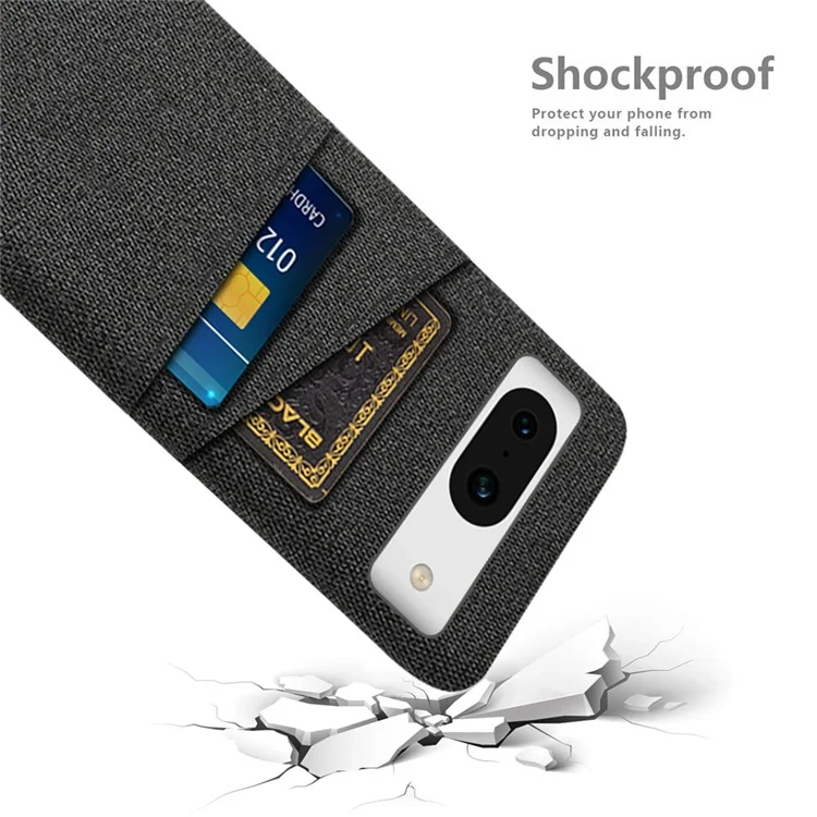 For Google Pixel 8a Case Cloth Fabric+PC Shockproof Phone Cover with Dual Card Slots - Black