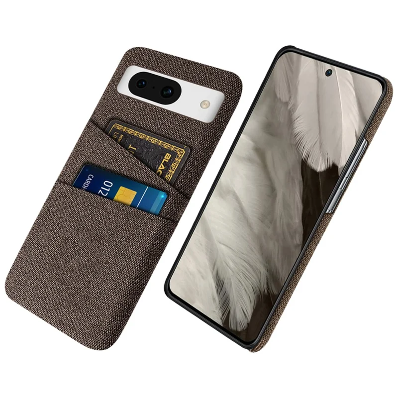 Per Google Pixel 8a Case Cloth Fabric+PC Shockproof Phone Cover with Dual Card Slots - Brown