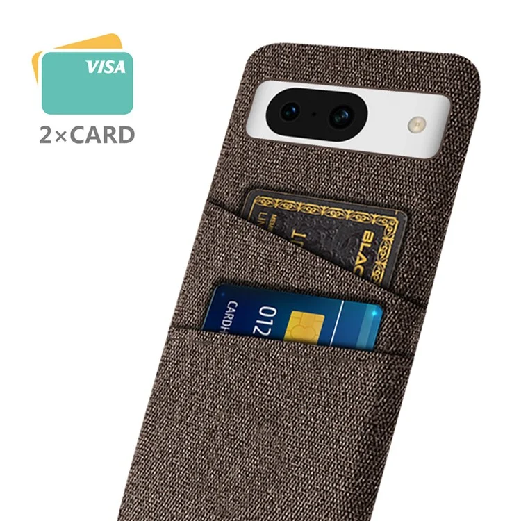 Per Google Pixel 8a Case Cloth Fabric+PC Shockproof Phone Cover with Dual Card Slots - Brown